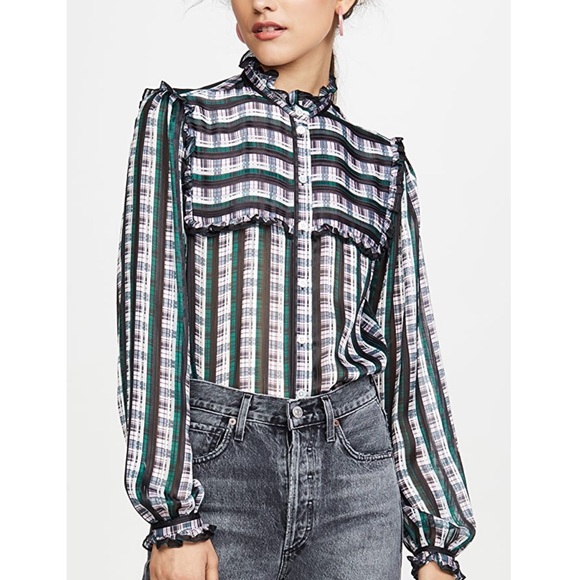 Jason Wu Striped Plaid Ruffle Blouse - Picture 12 of 15